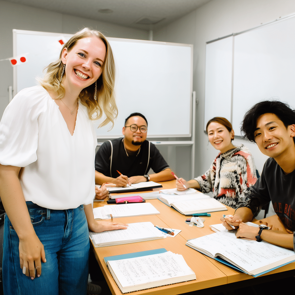 ESL teacher in a bright Tokyo classroom
