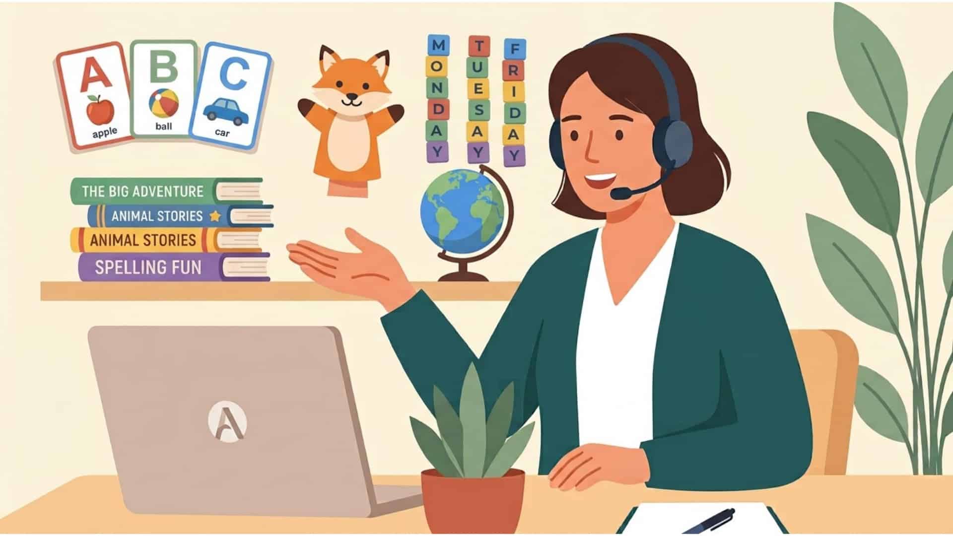 A teacher conducting an ESL lesson online